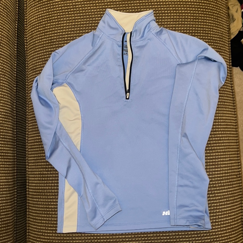 EUC hind 1/4 zip active top blue size small
